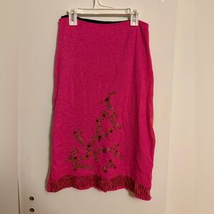 Vintage Pink Embroidered and Beaded Skirt with Yellow Knit Back
